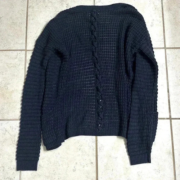 Medium Hippie Rose Navy Blue Knit Cardigan Sweater - Picture 5 of 11